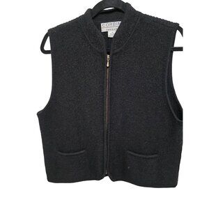 Corbin Threads Women's Black 100% Wool Knit Zip-Up Vest With Pockets Size M